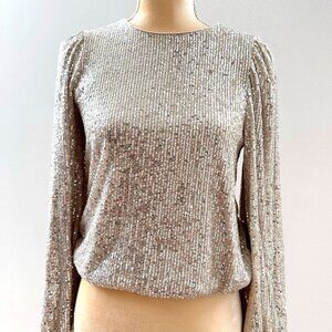 NWT Anthropologie Flat White Sequined Top (Silver) XXS